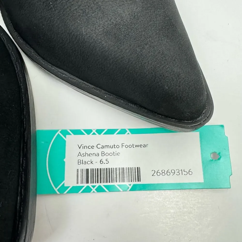 NEW Vince Camuto Ashena Black Suede Leather Buckle Zip Up Bootie Ankle Boots